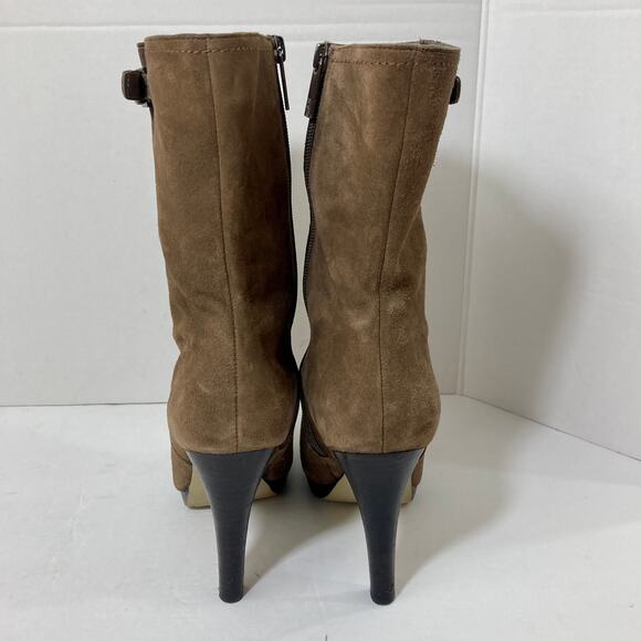 Brown suede mid calf boots, Anne Klein womens 7.5 brown hi heel platform bootie - Picture 5 of 14
